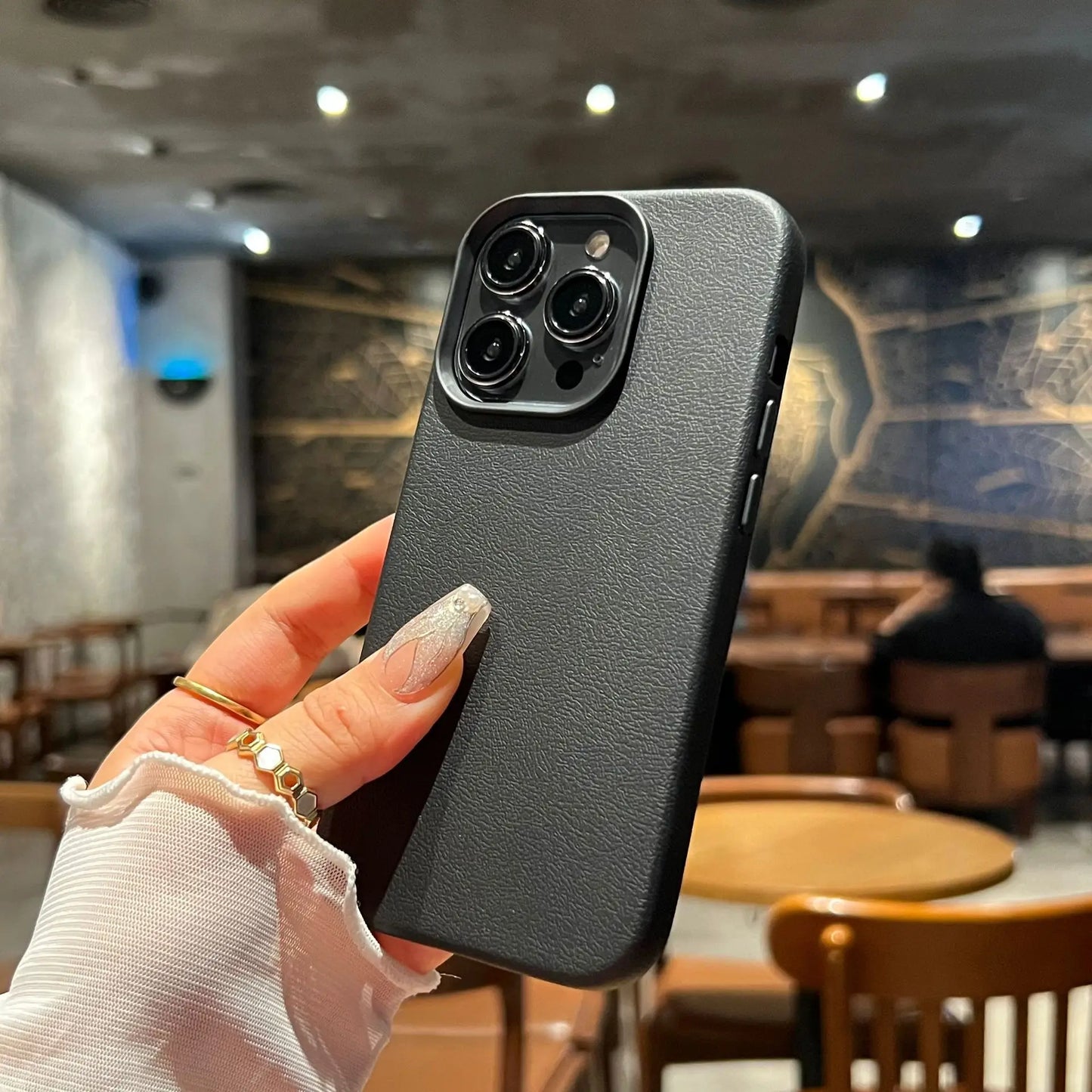 Luxury Silicone Litchi Lines Leather Phone Case For iPhone 16 15 14 13 12 11 Pro Max X XS XR Max Plus Soft Shockproof Full Cover