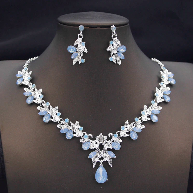 Elegant Butterfly Opal Green Bridal Jewelry Sets for Women Earring Necklace Set Wedding Dress Jewelry Sets 3 Pcs Gifts