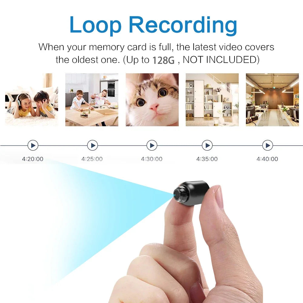 Full 1080P HD Mini WiFi Camera Indoor Home Security Wide Angle Cam Night Vision Motion Detection Surveillance Cam Loop Recording