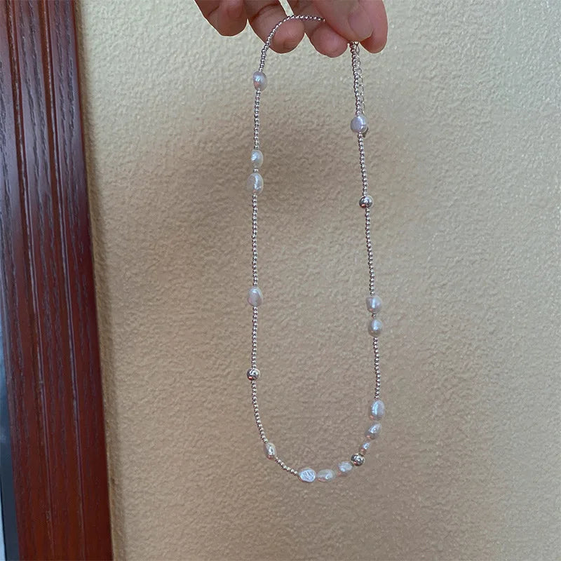 Silver Pearl Necklace, Irregular Beads, Gift, Wholesale.