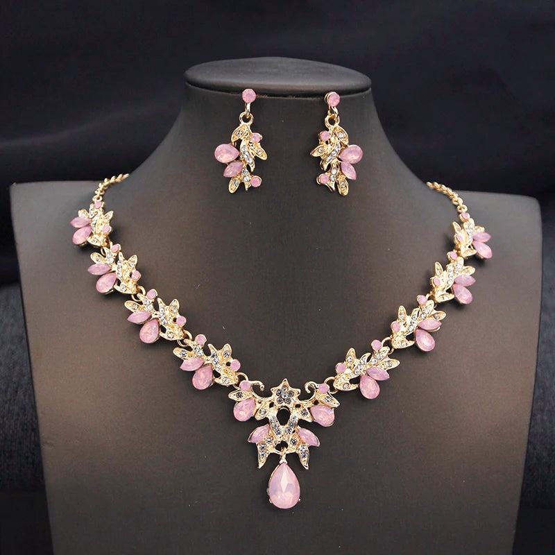 Elegant Butterfly Opal Green Bridal Jewelry Sets for Women Earring Necklace Set Wedding Dress Jewelry Sets 3 Pcs Gifts
