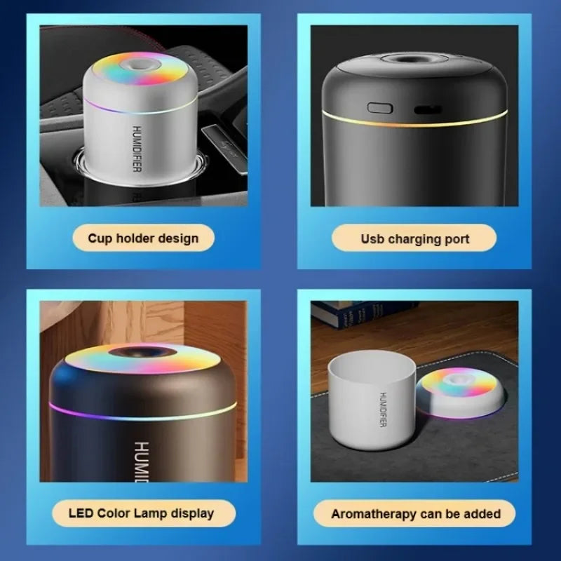 مرطب هواء صغير USB 180 مل مع موزع زيوت عطرية أساسية للمنزل والسيارة بالموجات فوق الصوتية مع صانع ضباب صامت مع مصباح LED ملون