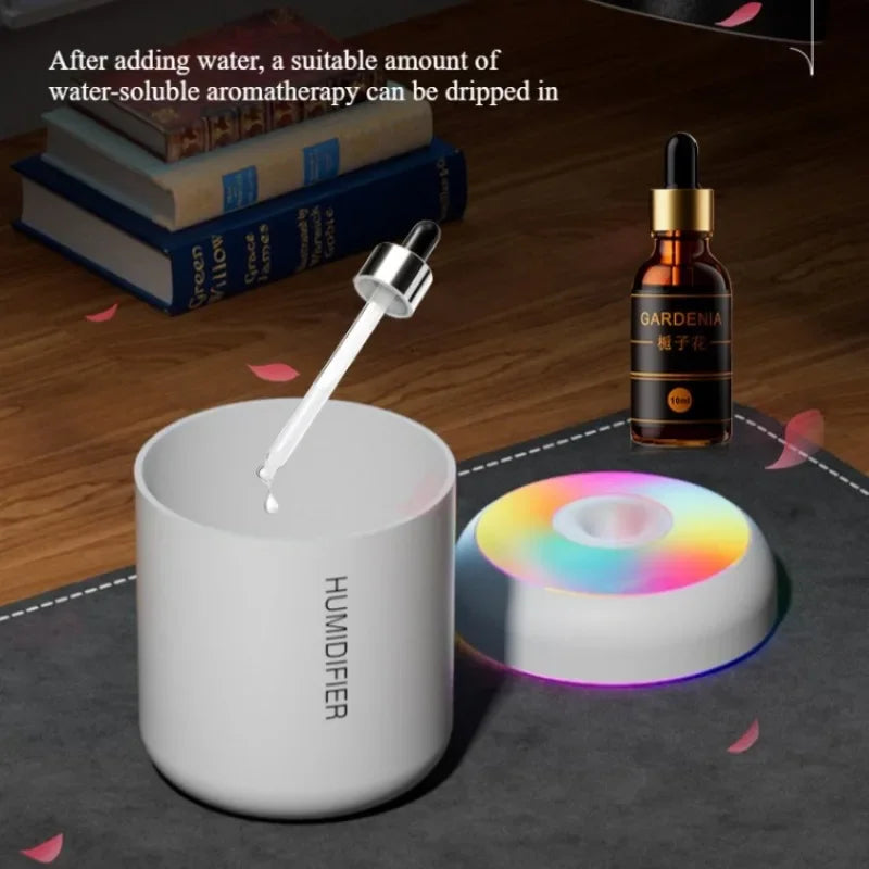 مرطب هواء صغير USB 180 مل مع موزع زيوت عطرية أساسية للمنزل والسيارة بالموجات فوق الصوتية مع صانع ضباب صامت مع مصباح LED ملون