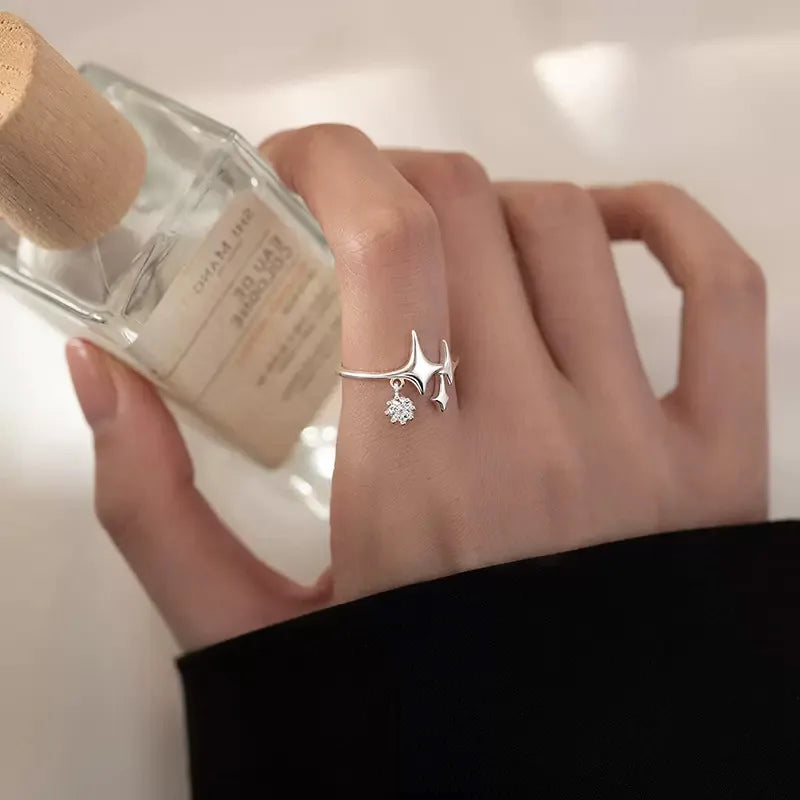 Silver Color Ring for Women Gift Shining Star Tassel Index Finger Cool Crystal Jewelry