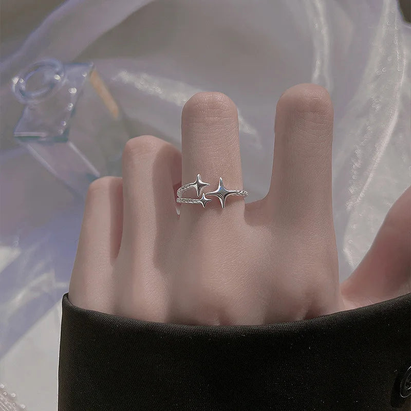 Silver Color Ring for Women Gift Shining Star Tassel Index Finger Cool Crystal Jewelry