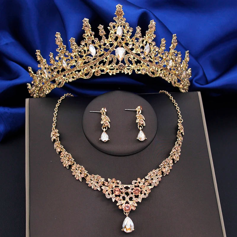 Crystal Bridal Jewelry Sets Women Tiaras Earrings Choker Necklace Wedding Dress Bride Crown Jewelry Set Costume Accessory