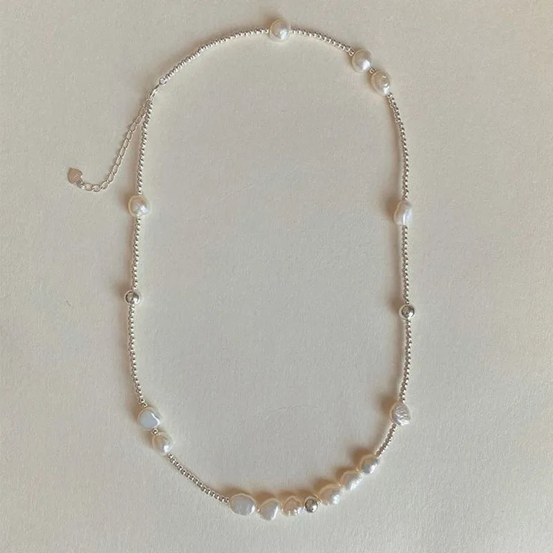 Silver Pearl Necklace, Irregular Beads, Gift, Wholesale.