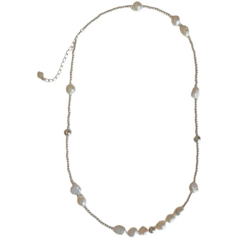 Silver Pearl Necklace, Irregular Beads, Gift, Wholesale.