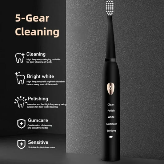 5-gear Mode Sonic Electric Toothbrush USB Charging Adult Ultrasonic Automatic Soft Hair Toothbrush IPX7 Waterproof Rechargeable