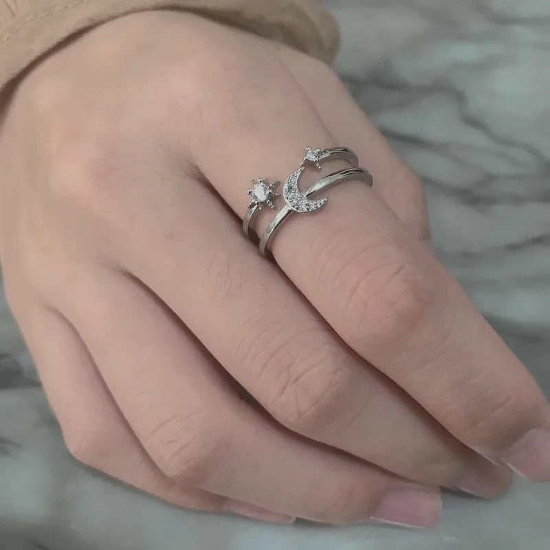 Silver Color Ring for Women Gift Shining Star Tassel Index Finger Cool Crystal Jewelry