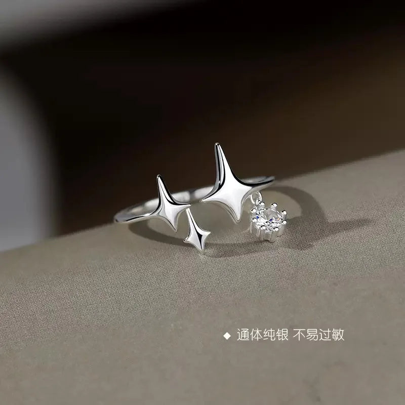 Silver Color Ring for Women Gift Shining Star Tassel Index Finger Cool Crystal Jewelry