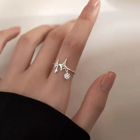 Silver Color Ring for Women Gift Shining Star Tassel Index Finger Cool Crystal Jewelry