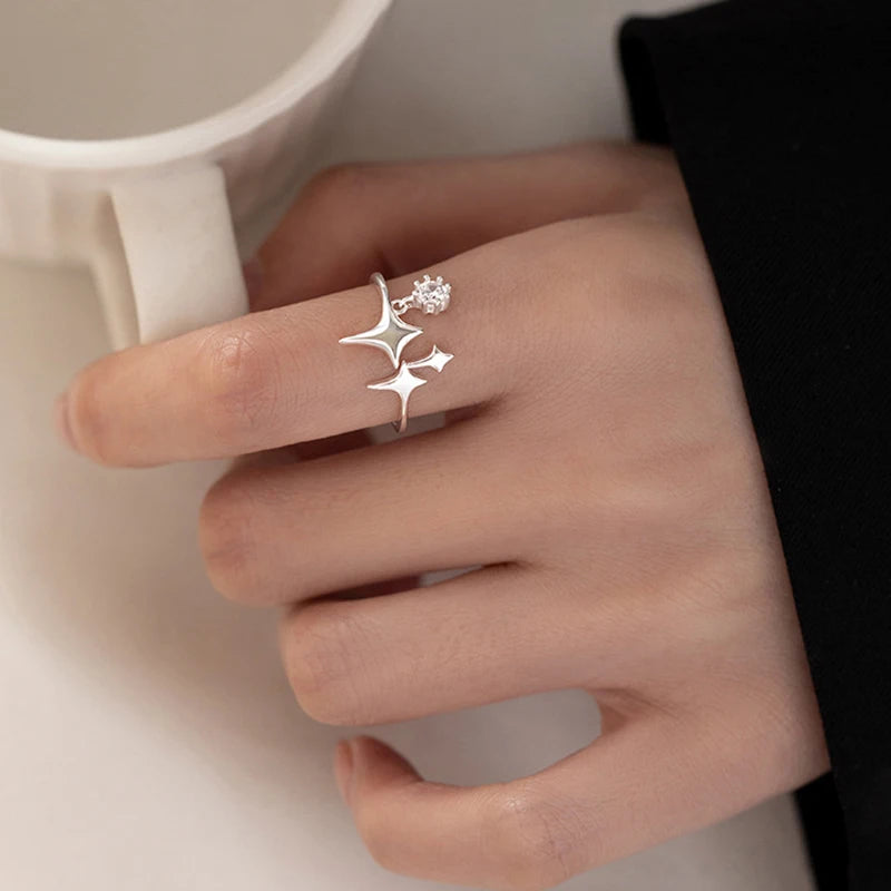 Silver Color Ring for Women Gift Shining Star Tassel Index Finger Cool Crystal Jewelry