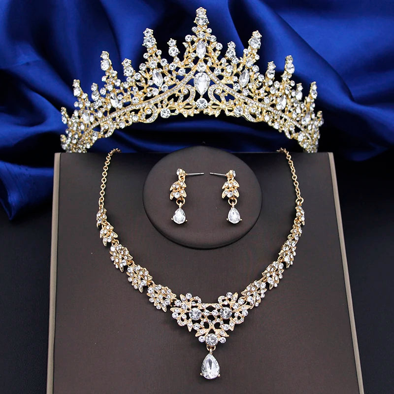 Crystal Bridal Jewelry Sets Women Tiaras Earrings Choker Necklace Wedding Dress Bride Crown Jewelry Set Costume Accessory