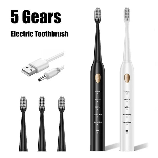 5-gear Mode Sonic Electric Toothbrush USB Charging Adult Ultrasonic Automatic Soft Hair Toothbrush IPX7 Waterproof Rechargeable