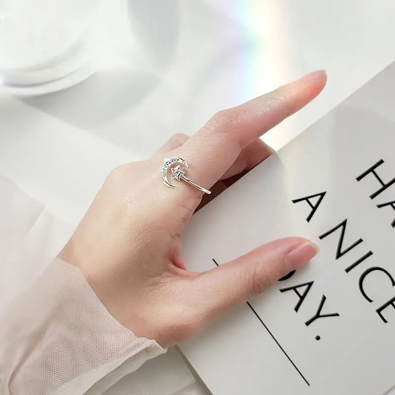 Silver Color Ring for Women Gift Shining Star Tassel Index Finger Cool Crystal Jewelry
