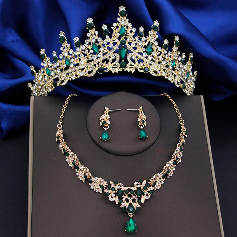 Crystal Bridal Jewelry Sets Women Tiaras Earrings Choker Necklace Wedding Dress Bride Crown Jewelry Set Costume Accessory