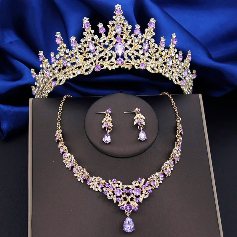 Crystal Bridal Jewelry Sets Women Tiaras Earrings Choker Necklace Wedding Dress Bride Crown Jewelry Set Costume Accessory