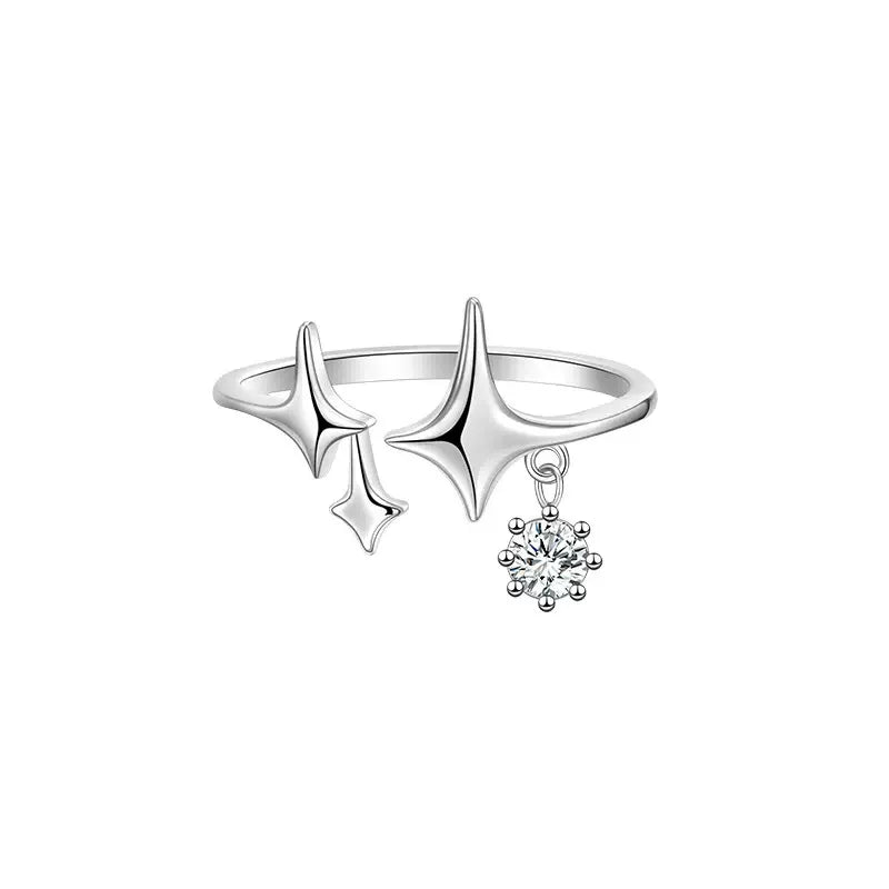 Silver Color Ring for Women Gift Shining Star Tassel Index Finger Cool Crystal Jewelry