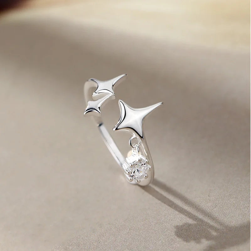 Silver Color Ring for Women Gift Shining Star Tassel Index Finger Cool Crystal Jewelry