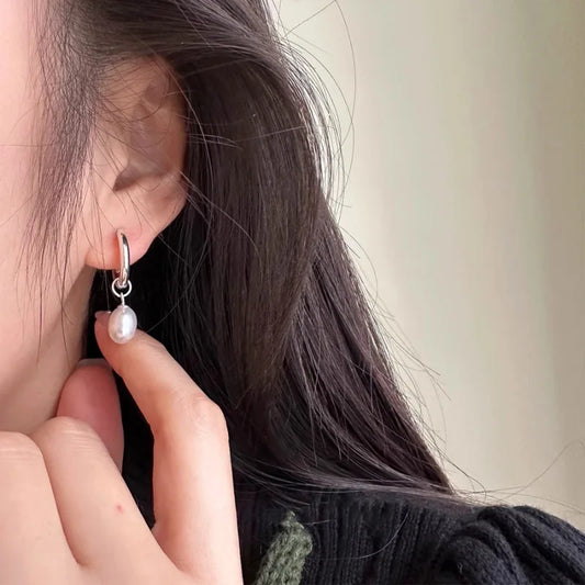 Elegant Silver Pearl Drop Earrings