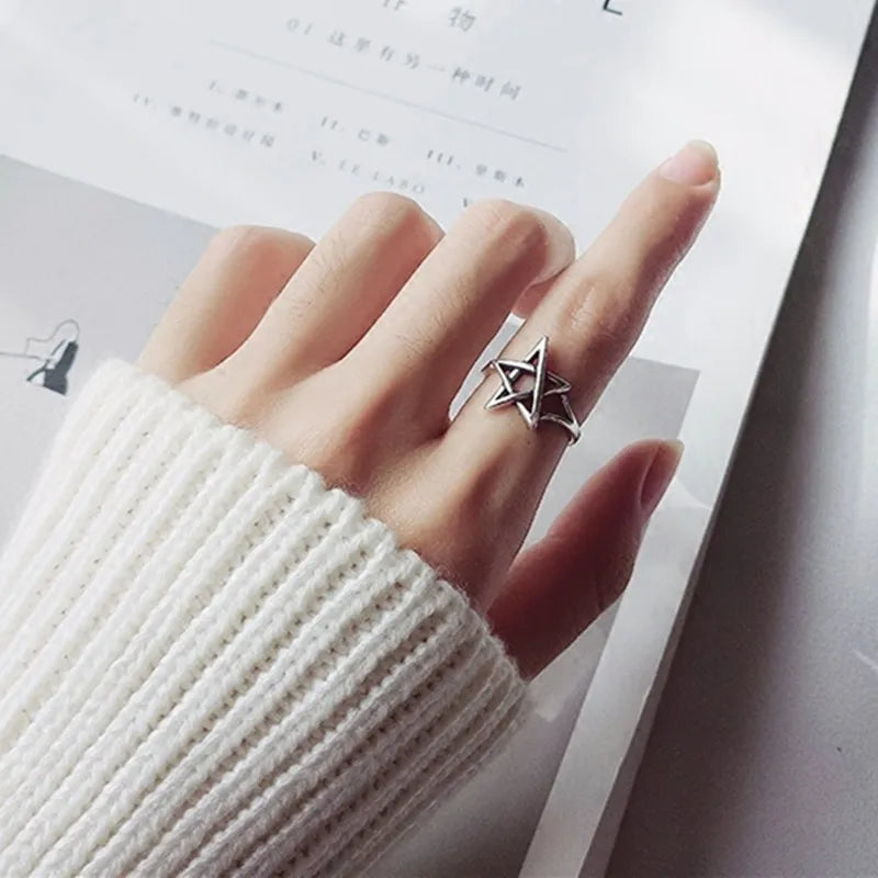 Silver Color Ring for Women Gift Shining Star Tassel Index Finger Cool Crystal Jewelry