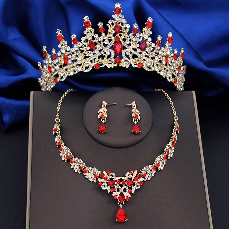 Crystal Bridal Jewelry Sets Women Tiaras Earrings Choker Necklace Wedding Dress Bride Crown Jewelry Set Costume Accessory