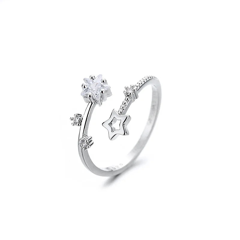 Silver Color Ring for Women Gift Shining Star Tassel Index Finger Cool Crystal Jewelry
